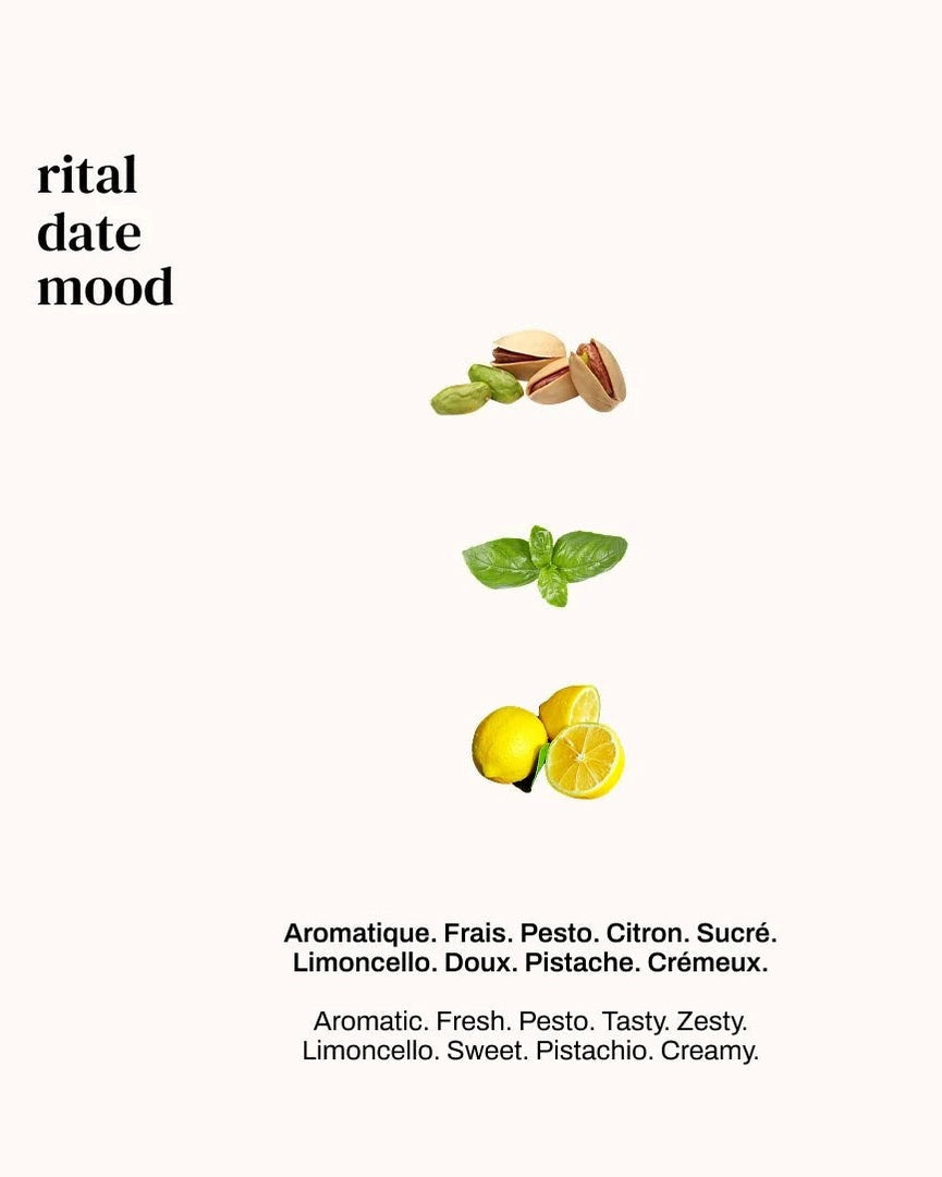 Rital Date – Versatile Paris – Limoncello, basilikapesto och rostad pistasch | FABLAB - FABLAB AB